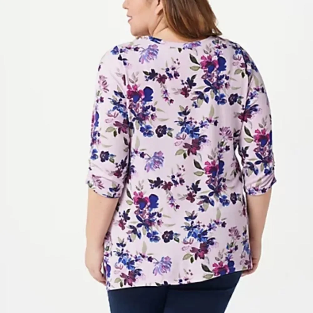 Denim & Co. Printed Heavenly Jersey 3/4 Sleeve Tunic
